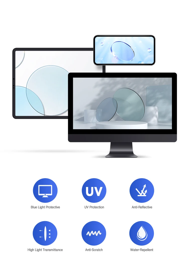 White Base Blue Cut High index 1.67 MR Low Reflection Coating Optical Lenses Blue Ray Lens