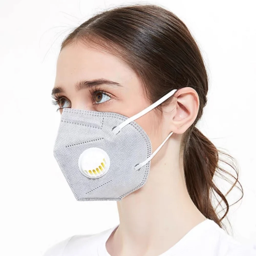 Hot Selling 6-Ply Gray Folding Dust Mask with Breathing Valve Ear Loop KN95 Adult Respirator Safety Protective