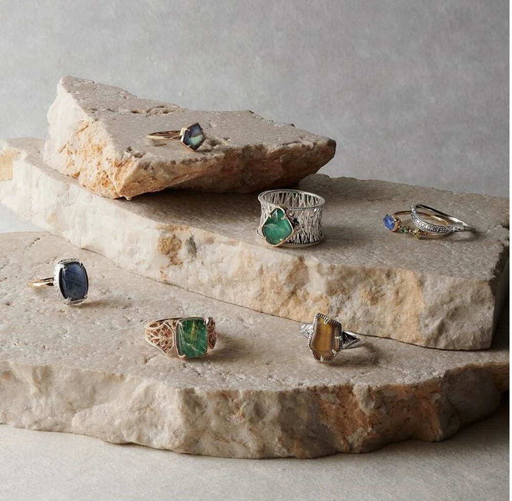 Custom 925 Sterling Silver Natural Gem Stone Jewelry Sapphire Meteorite Baguette Signet Quartz Citrine Overlay Tanzanite Rings