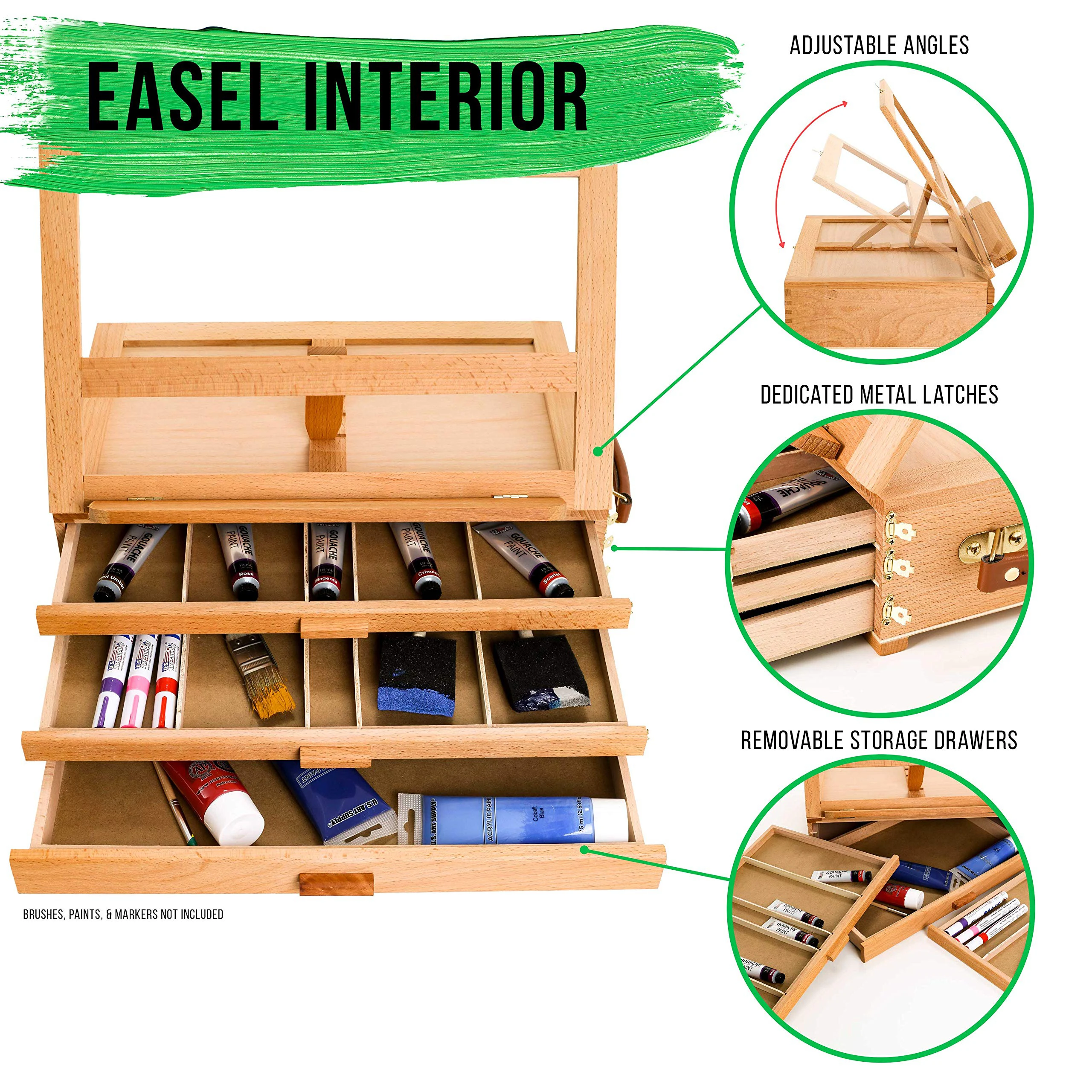 Panwenbo Art Supply Adjustable Wooden 3-Drawer Storage Box Easel Premium Beechwood Portable Wood Artist Desktop Easel