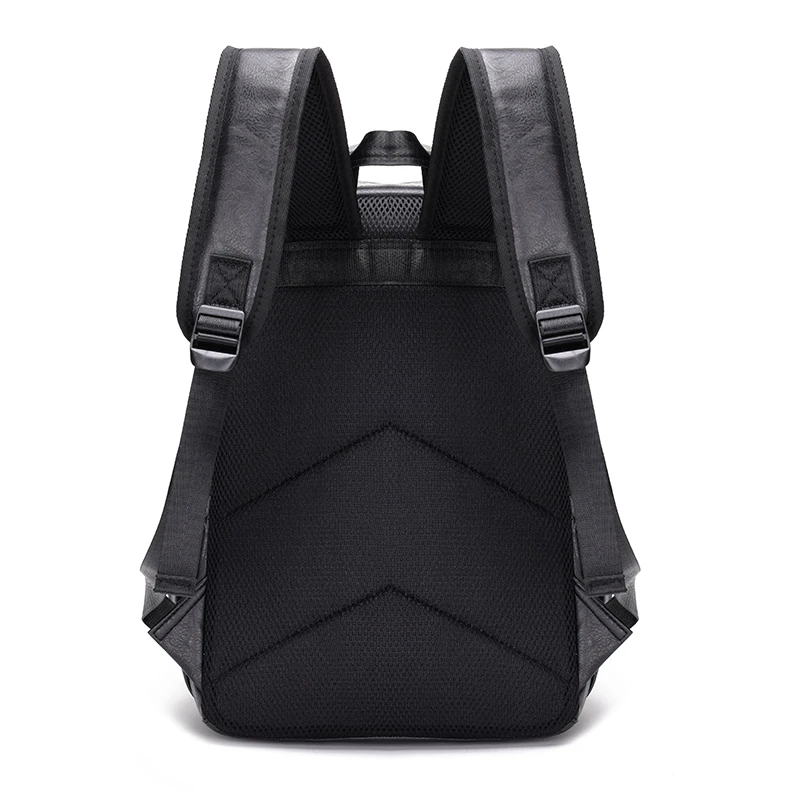 new style Fashion Man PU brown Leather Waterproof bag woman College casual laptop backpack With USB