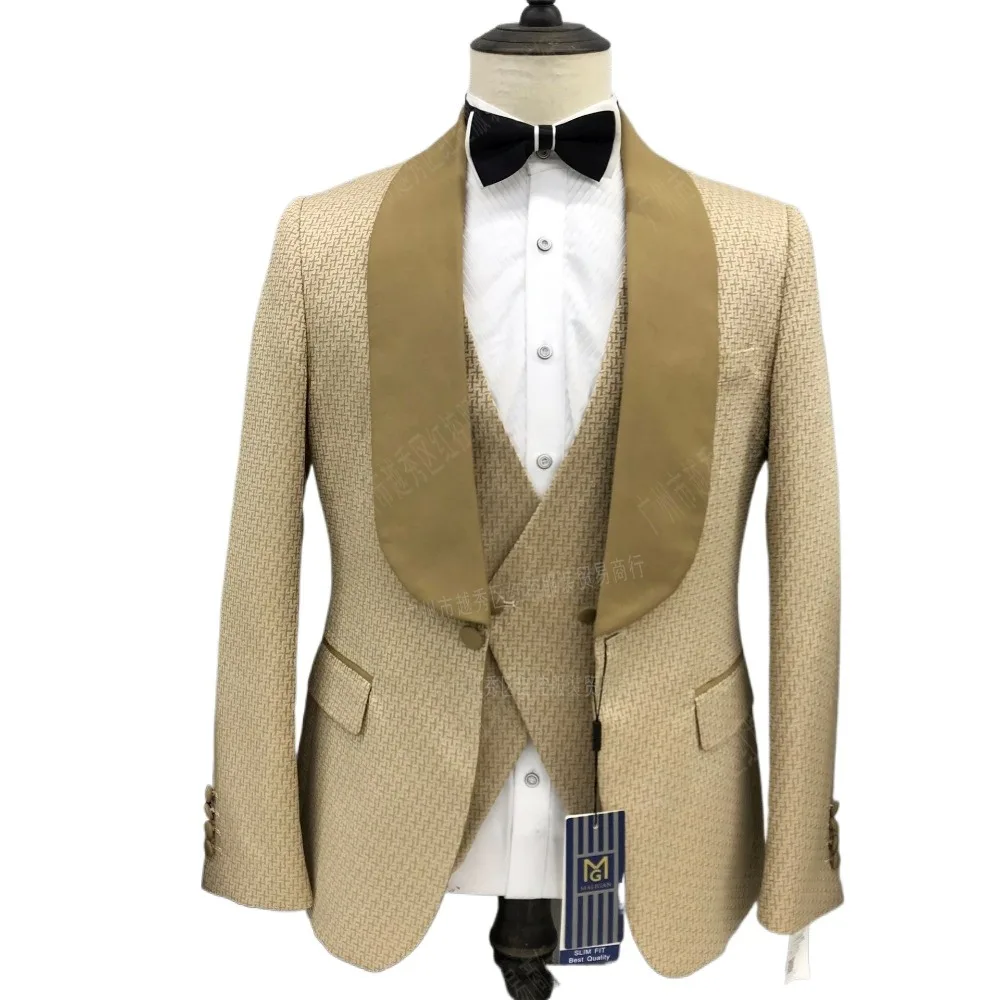 High Quality Casual Jacquard Formal Men Summer Suit Men Suit 3 Pieces Slim Mens Tuxedo Suit Luxury Dress Bags