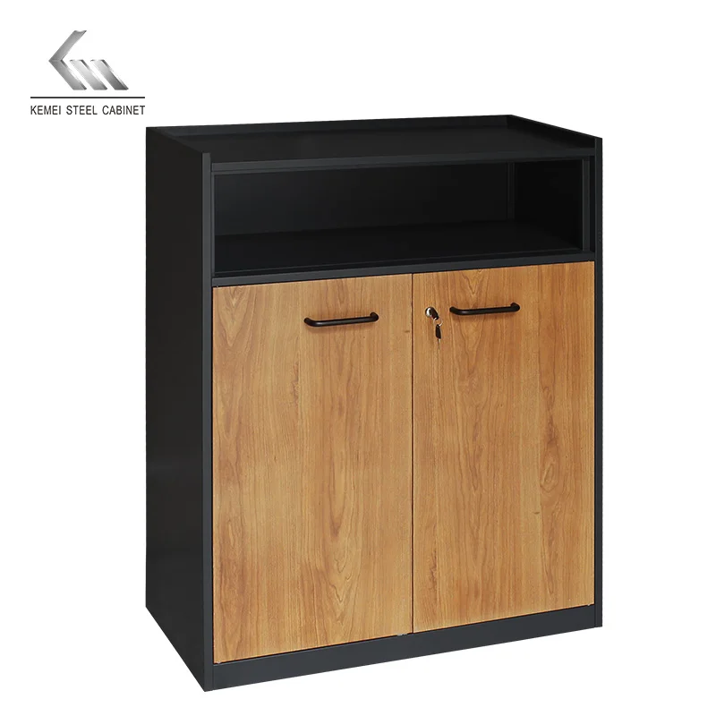 Лидер продаж стальной шкаф для хранения документов с деревянным узором и металлической дверью на