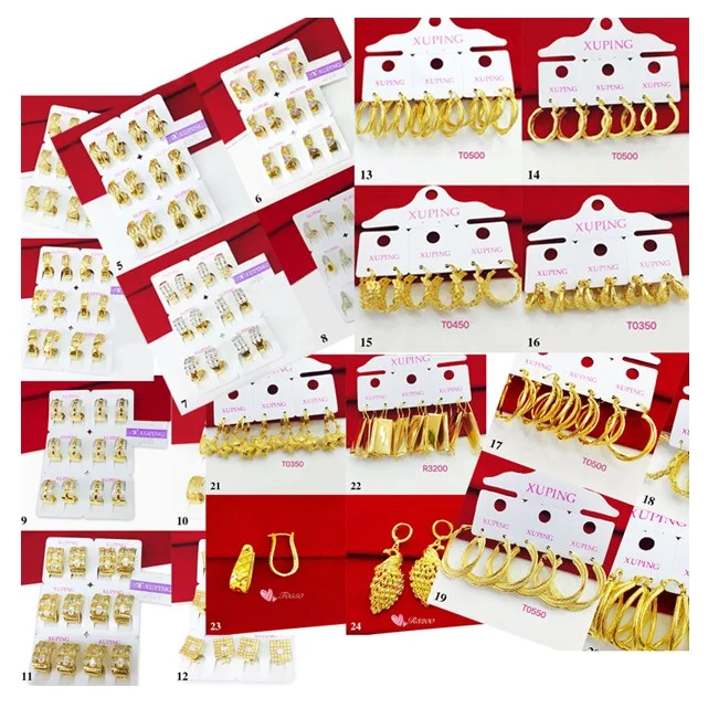 Xuping Jewelry Wholesale Hoop Dubai Earrings Cubic Zircon 24k Gold Plated Earring for Women