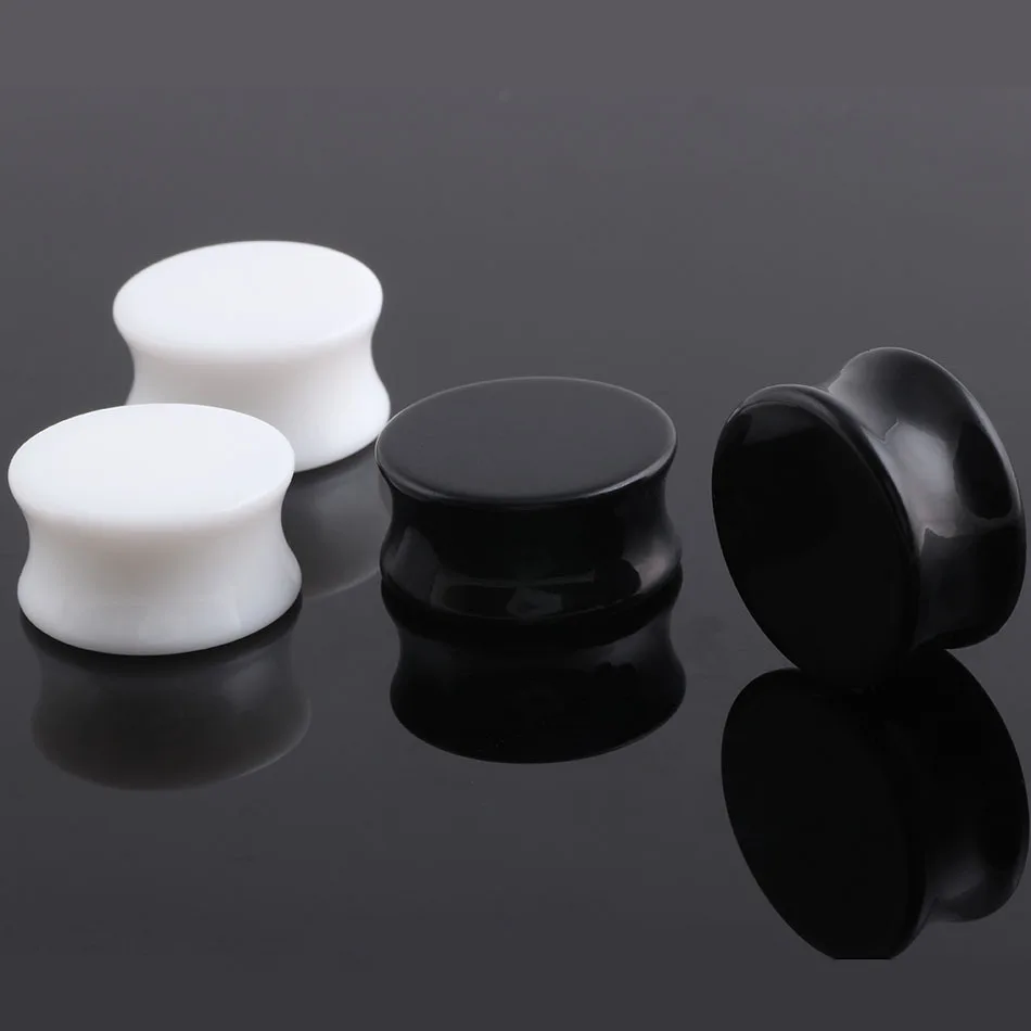 ZESEN Unisex Punk Style Acrylic Ear Studs Solid Black White Body Jewelry Wedding Suitable Ear Piercing Tunnels