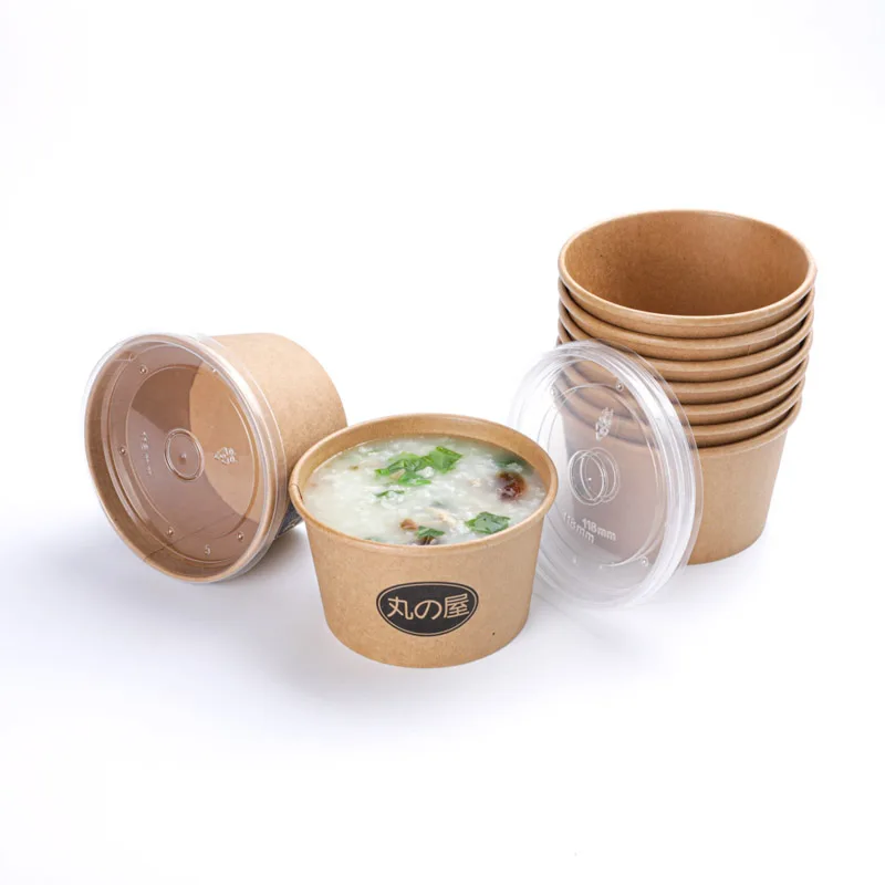 Custom Printing Disposable kraft paper soup Cup Take away food packing container white paper bowl salad bowl