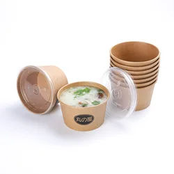 Custom Printing Disposable kraft paper soup Cup Take away food packing container white paper bowl salad bowl