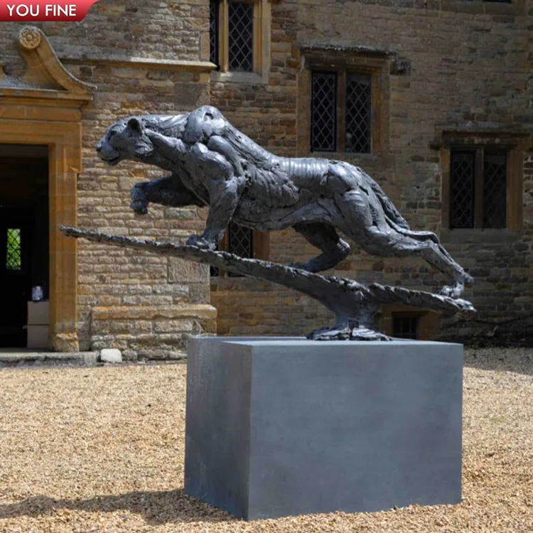 Outdoor Decorative Garden Antique Cast Brass Animal Leopard Sculpture Bronze Panther Statue