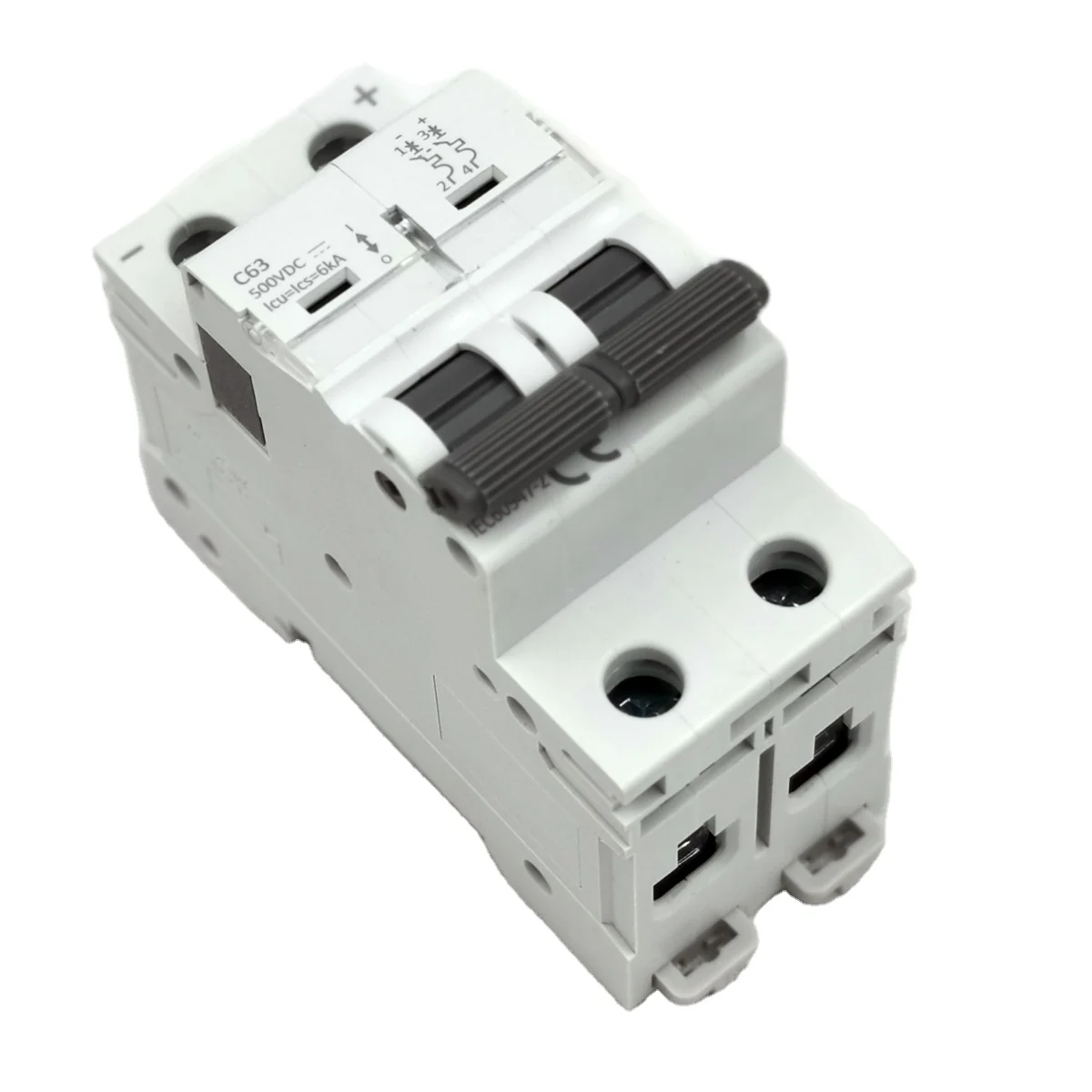 2P 500V DC Circuit Breaker 6A to 63A Curve C IP20 DC Miniature Circuit Breaker for Solar PV System