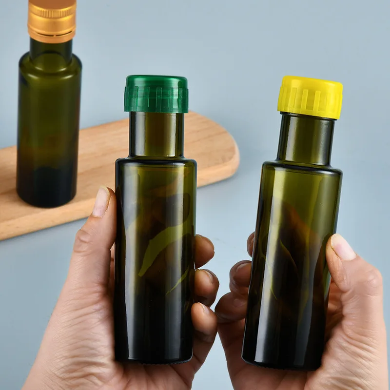 In Stock Round Green Amber 100ml Edible Oil Glass Bottle Marasca Cooking Olive Oil Bottle With Cap
