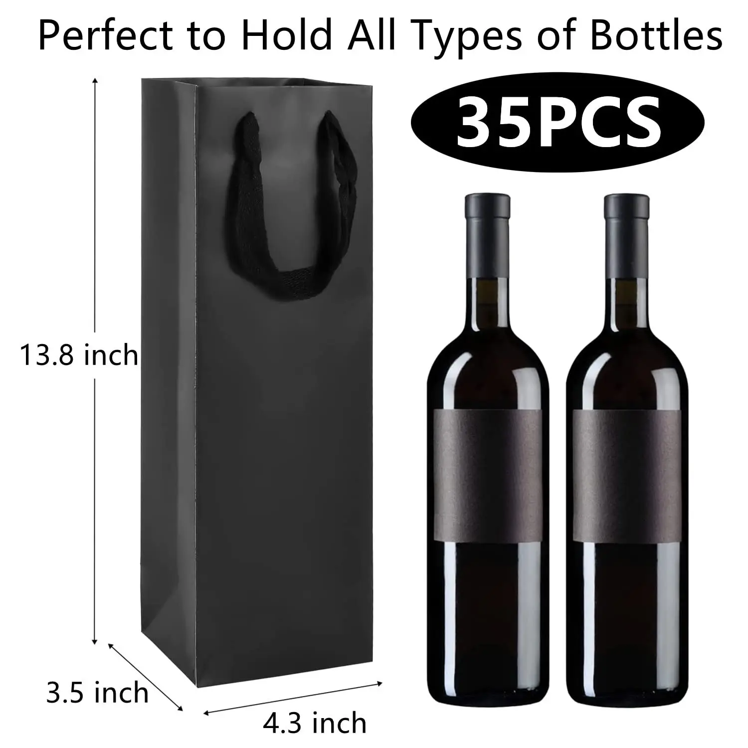 High Quality Custom Print Logo Eco Friendly Reusable Black Paper Gift Bags Wine Bottle Packaging With Handles