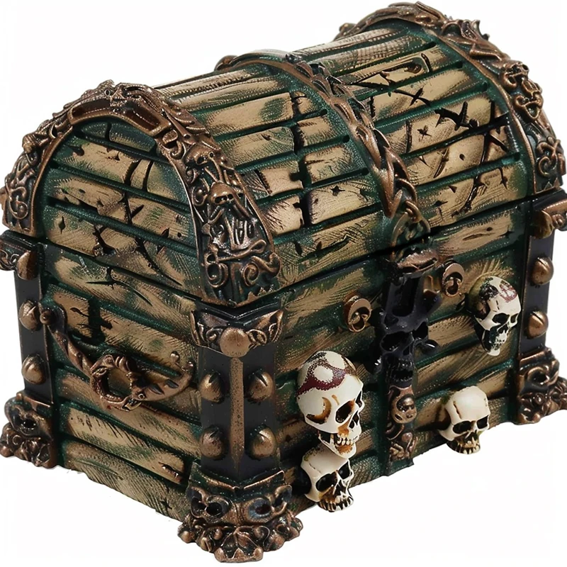 OEM Home decor jewelry dice box storage custom craft unique resin vintage wood color skull dnd mini treasure chest