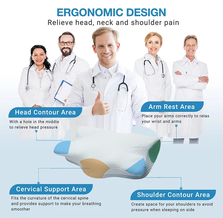 Contour Pillow Side Sleep Removable Cover Cervical Memory Foam Pillow Ergonomic Cushion