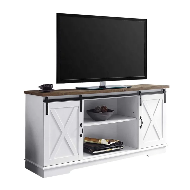 Farmhouse Style  TV Cabinet with  double Sliding Barn Door Living Room Entertainment Center Wood TV Stand