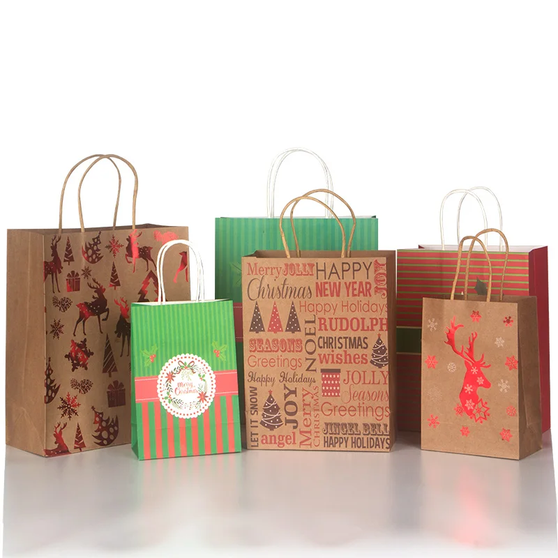 Custom kraft paper bags with your own logo christmas gif shopping paper bag with handle
