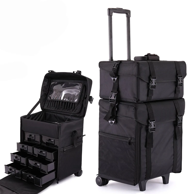 2 in 1 professional beauty cosmetic hairdressing soft sided nylon makeup trolley case