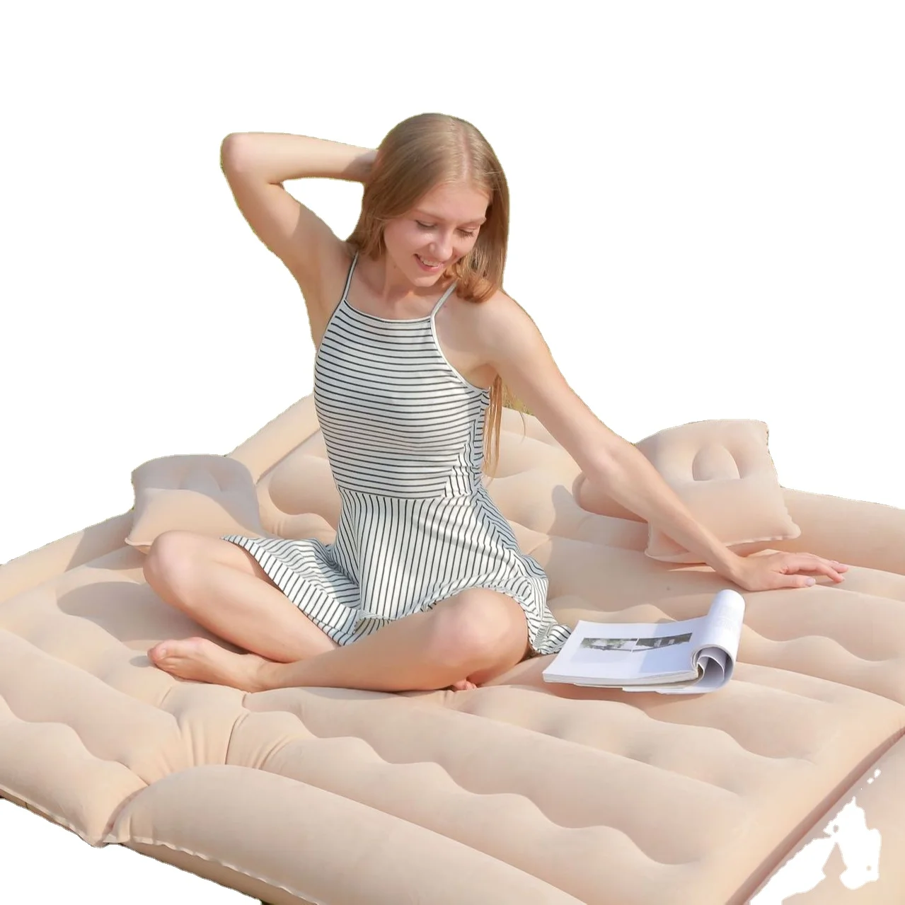 Inflatable car bed Car rear portable air bed flocking foldable air mattress