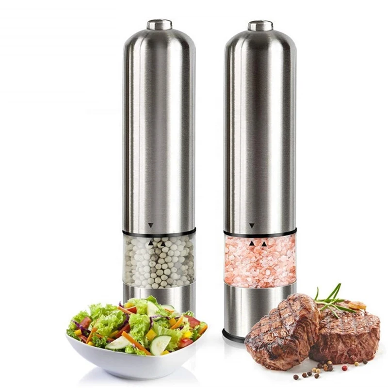 Electric Salt and Pepper Grinder Set - Stainless Steel Battery Operated Salt & Pepper Mills with Light