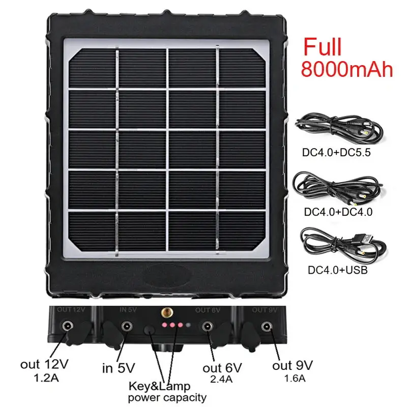 WG8000 Wildlife Trail Camera Solar Panel Build in 18650 Li Battery Output 6v  12v Solar Power Pack Charger for Spypoint Cameras