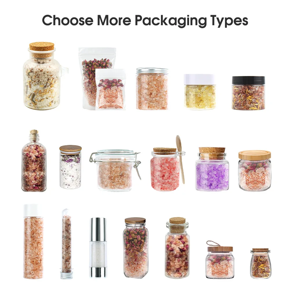 OEM Natural Organic Pure Vegan Mineral Dried Floral Bath Salts Salt Spa Hemp Crystal Gift Skin Care Himalayan Dead Sea Bath Salt