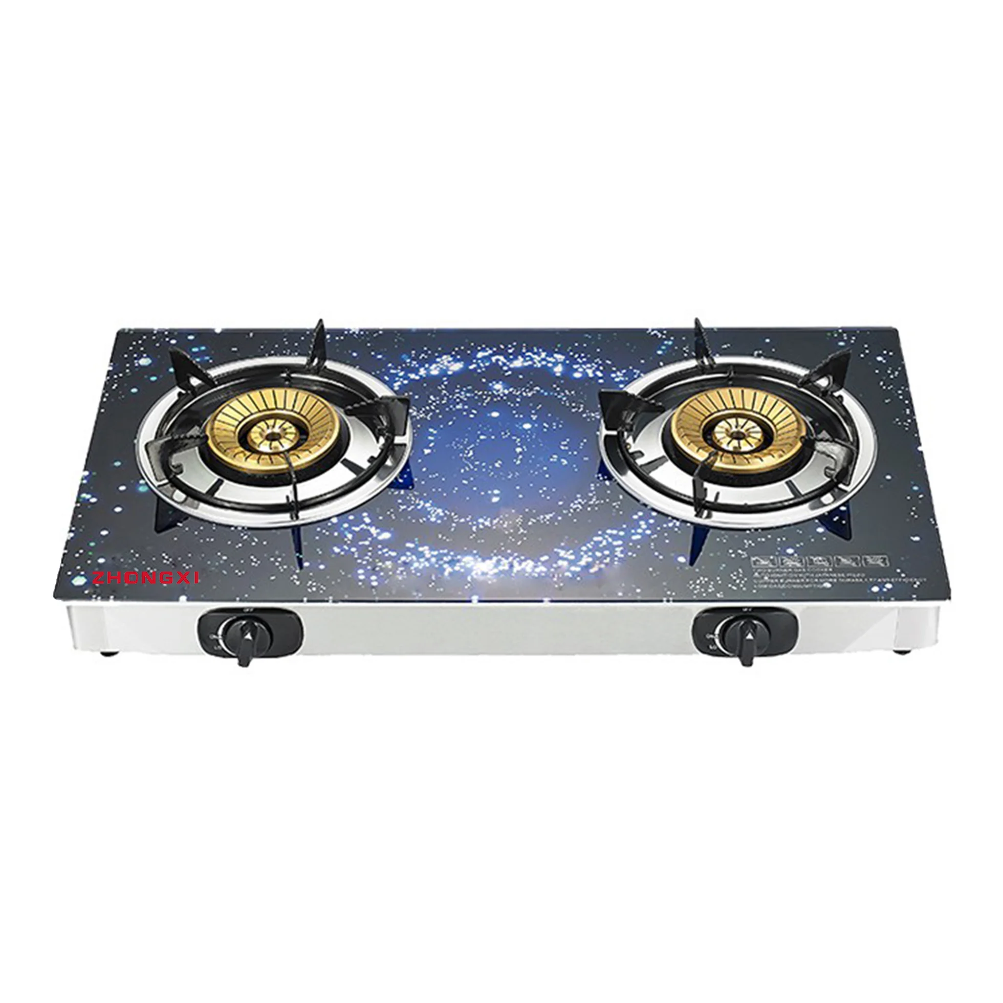 Двойная газовая плита из закаленного стекла с верхней крышкой