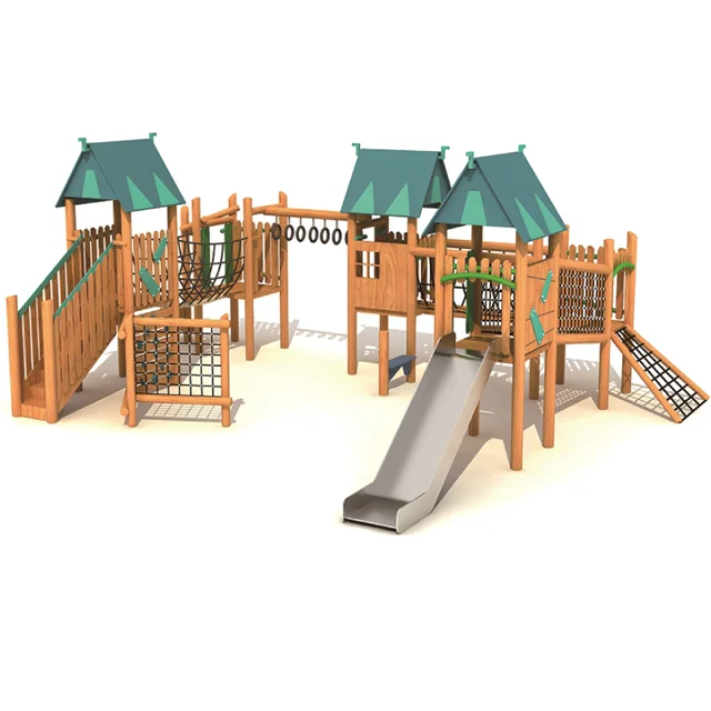 Wooden playground set kids wooden swing children playground set slide climbing stair roof plastic rope