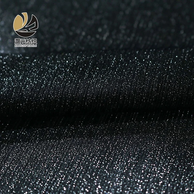 100%Polyester 75D Glitter Costume Shining Sequin Black Knitted fabric Lady Girl Dress