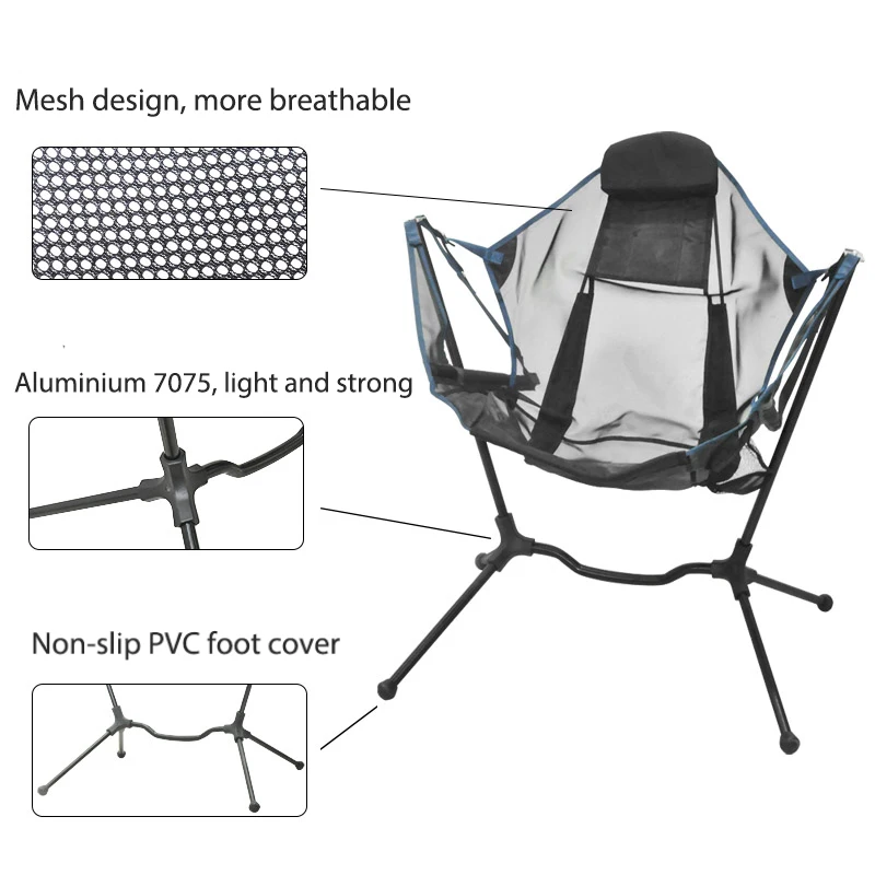 
2021 Hotsale Factory Price High Quality Outdoor Swinging Rocking Recliners Folding Camping Chair with Bag 