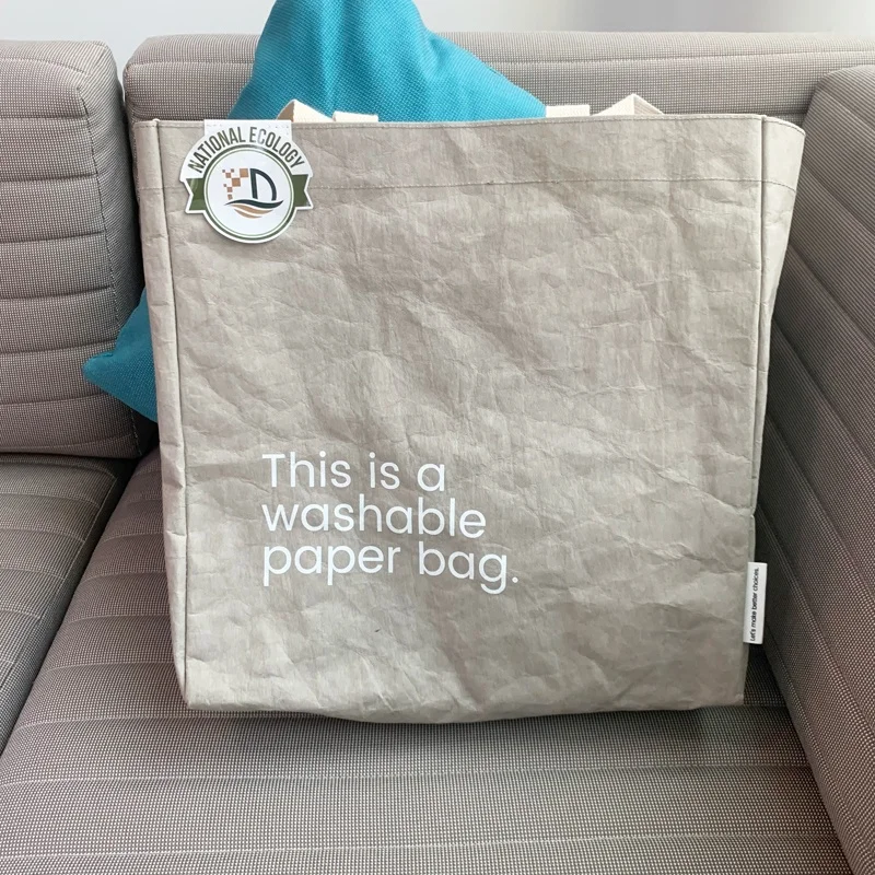 Fashion and Sustainable Quality Washed Eco-friendly Kraft Paper Tote Bag, Durable Waterproof Travel Bag