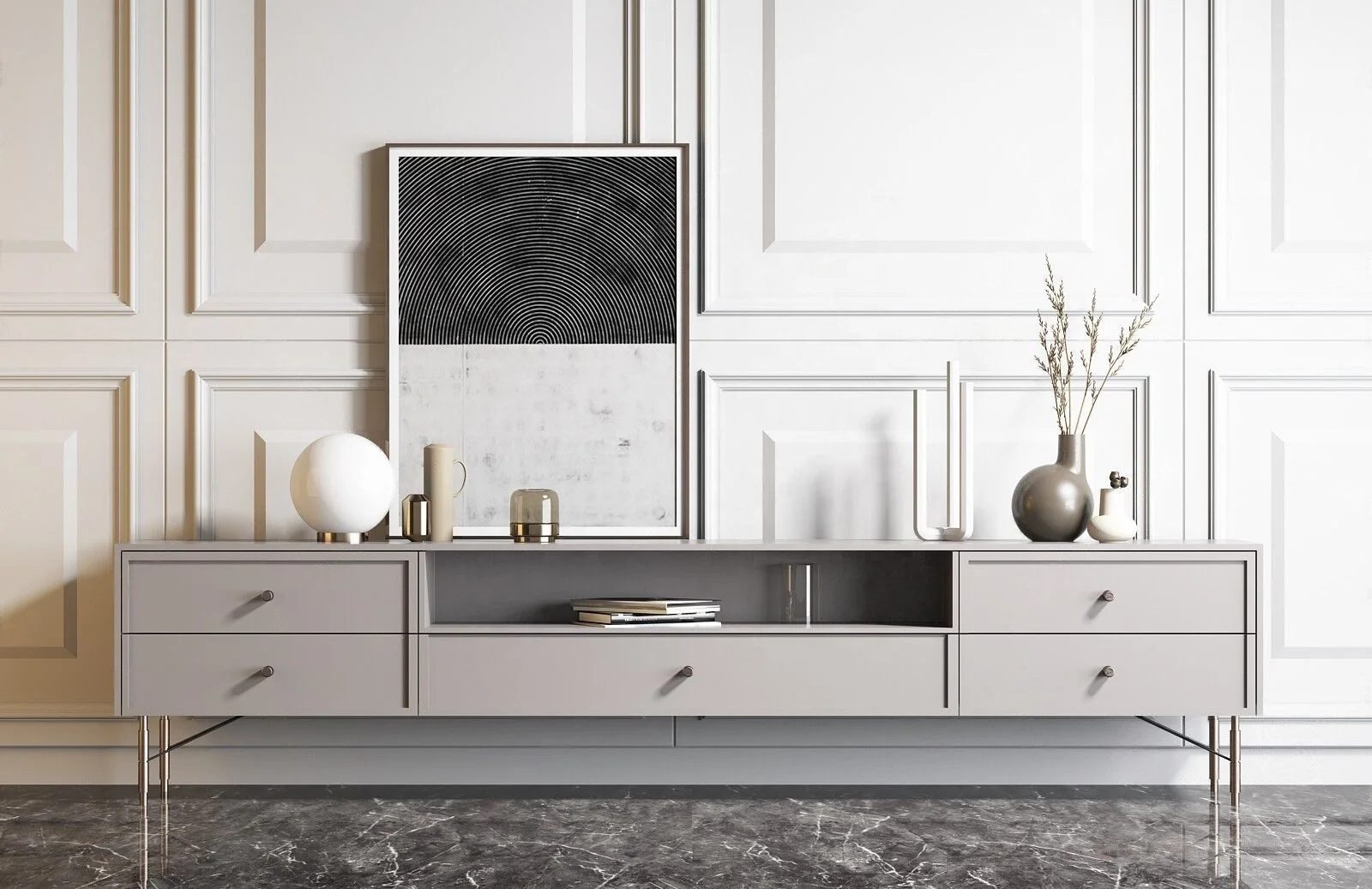 Hot Sale new design TV cabinet TV stand for living room furniture PU leather Marble top