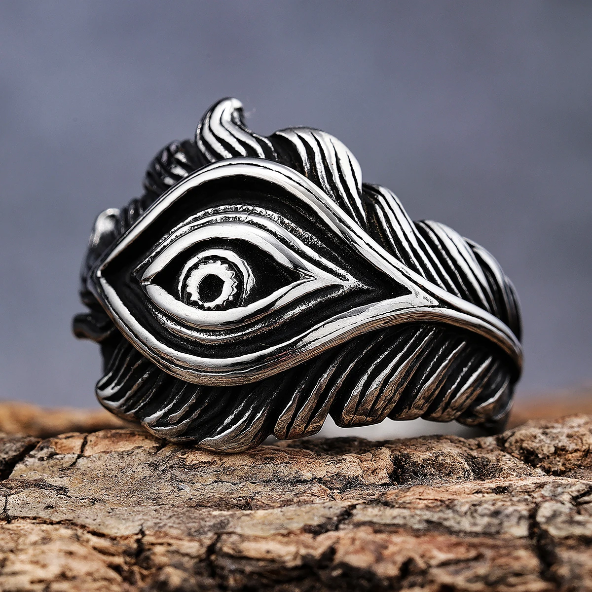 Vintage gothic punk men rings stainless steel rock roll peacook eyes rings for boy men size 7-13