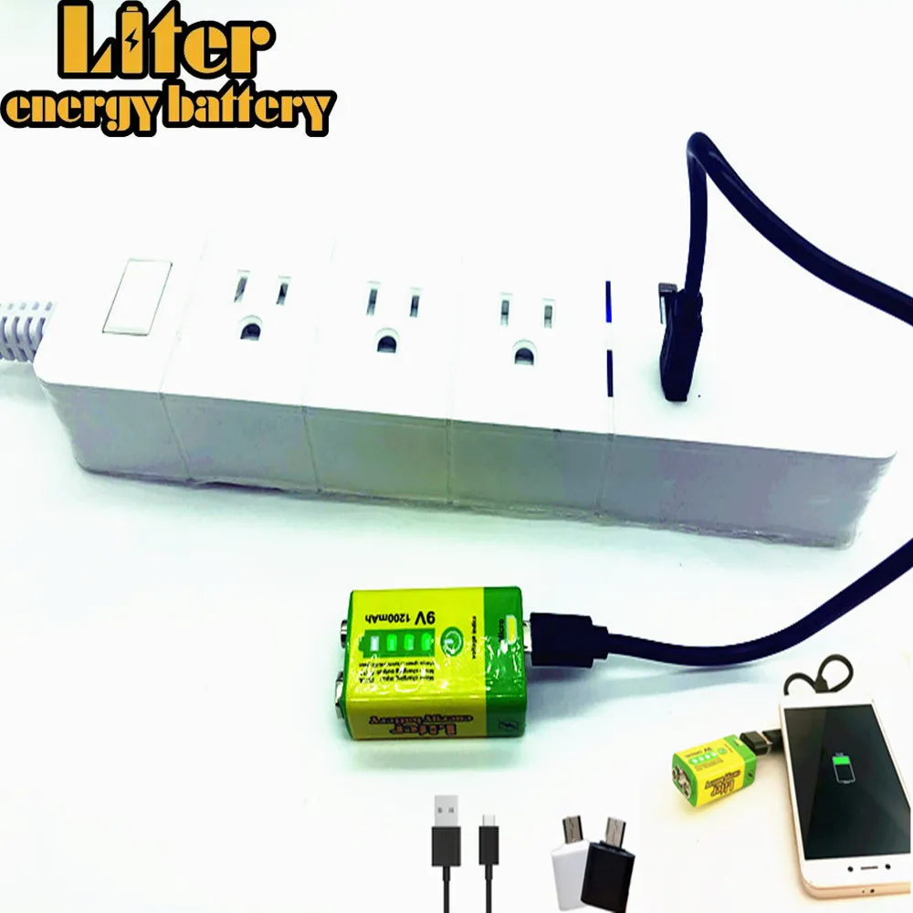 
9V lithium ion battery 1200mAh rechargeable via USB port Charge and discharge 