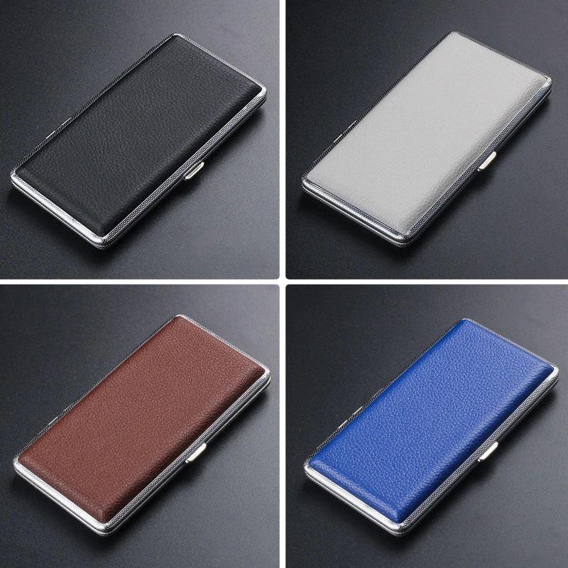 Hot Sale 120Mm Cigarette 14Pcs Metal Clip Cigar Box Slim Pu Leather Cigarette Case