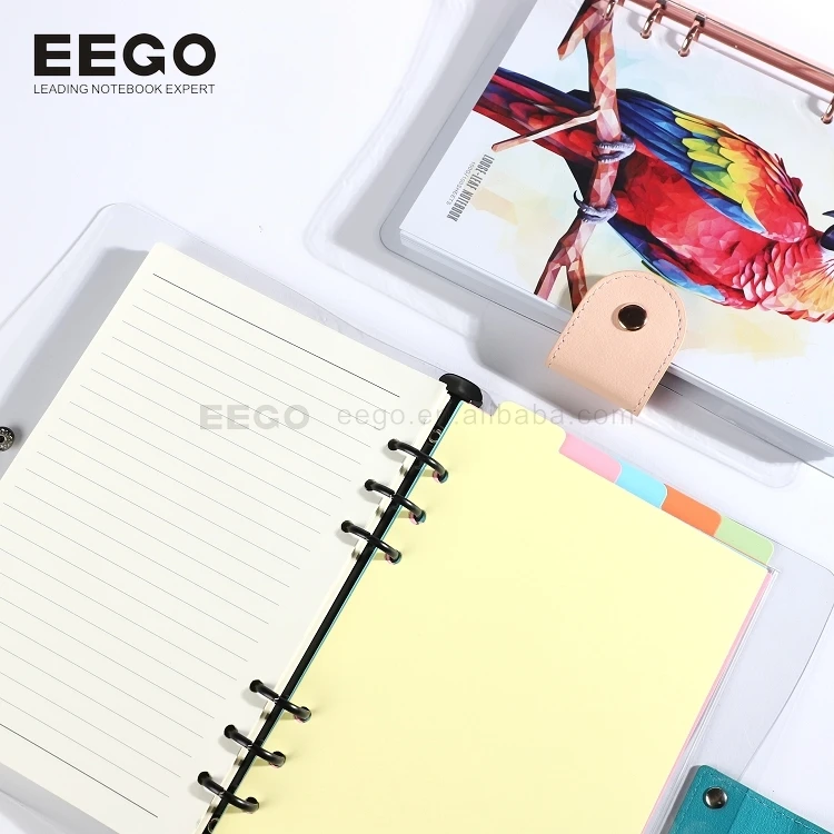 New White Clear Pvc Soft Cover Customised Wholesale Refillable Loose Leaf Journal 6 Ring Binder Gold A5 Notebook With Divider