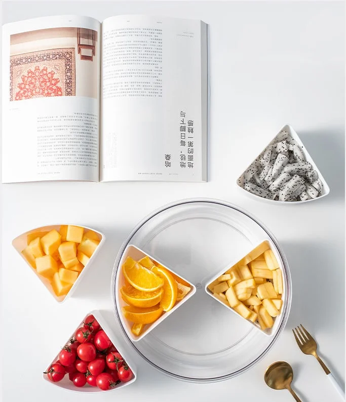 Wholesale 5 Compartment Plastic Food Fruit Storage Containers Divider Fruit Tray Candy Storage Box For Kitchen