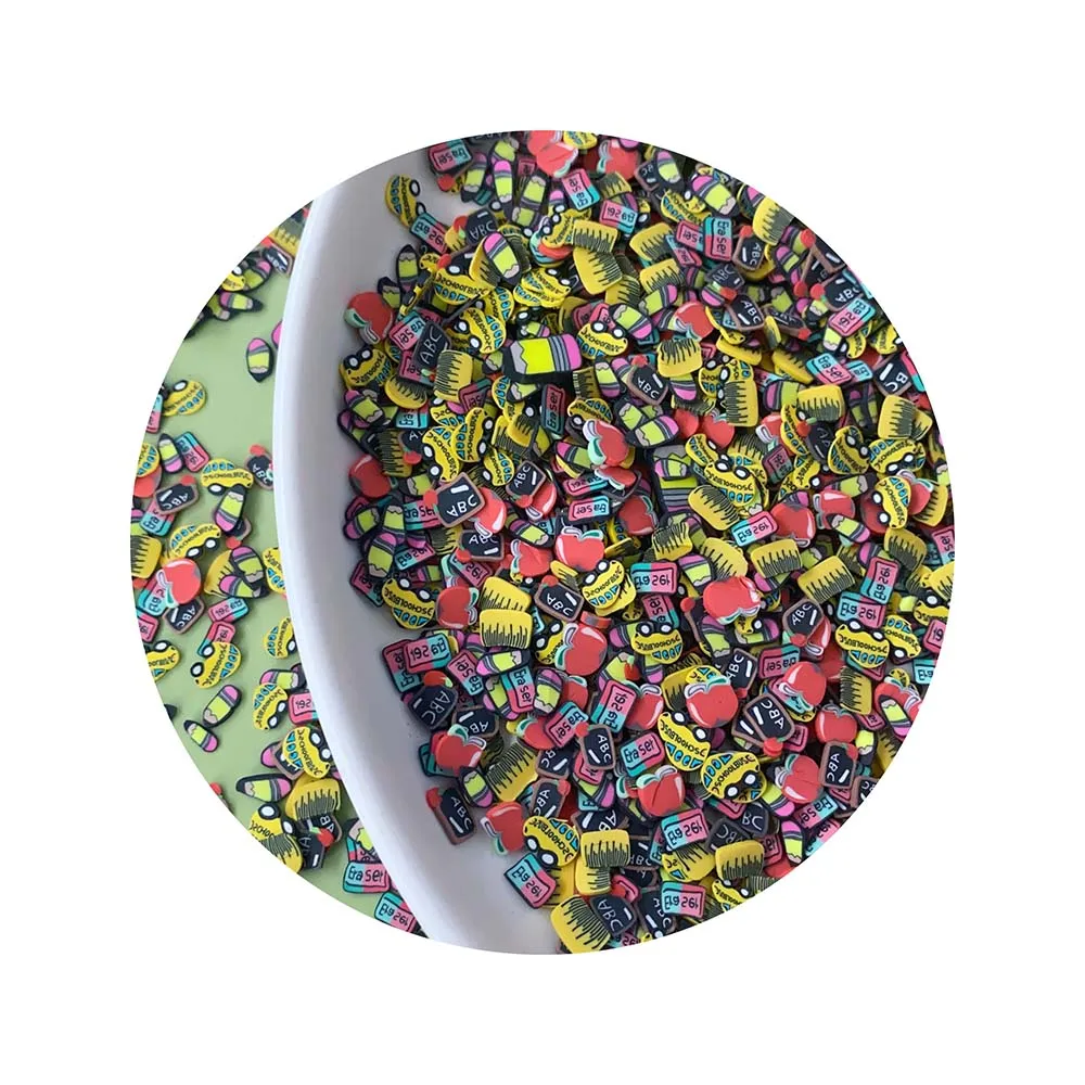 New Fashion Back To School Polymer Clay Slice Cute Eraser Black Board School Bus Pencil Apple Hot Clay Sprinkles Slime Charms