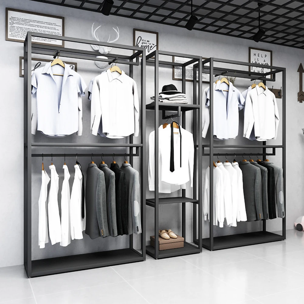 New Arrived Clothing Store Heavy Duty Display Racks Clothing Double Hanging Rail Boutique Clothing Garment Rack