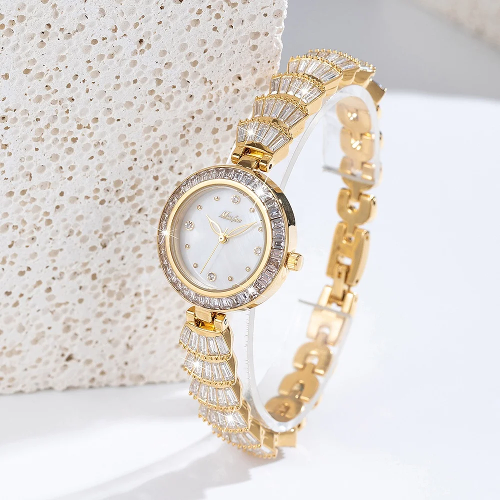 MISSFOX Watch Elegant Vogue Ladies Bling Hip Hop Iced Out Watch Luxury Quartz Gold Diamond Women Watches