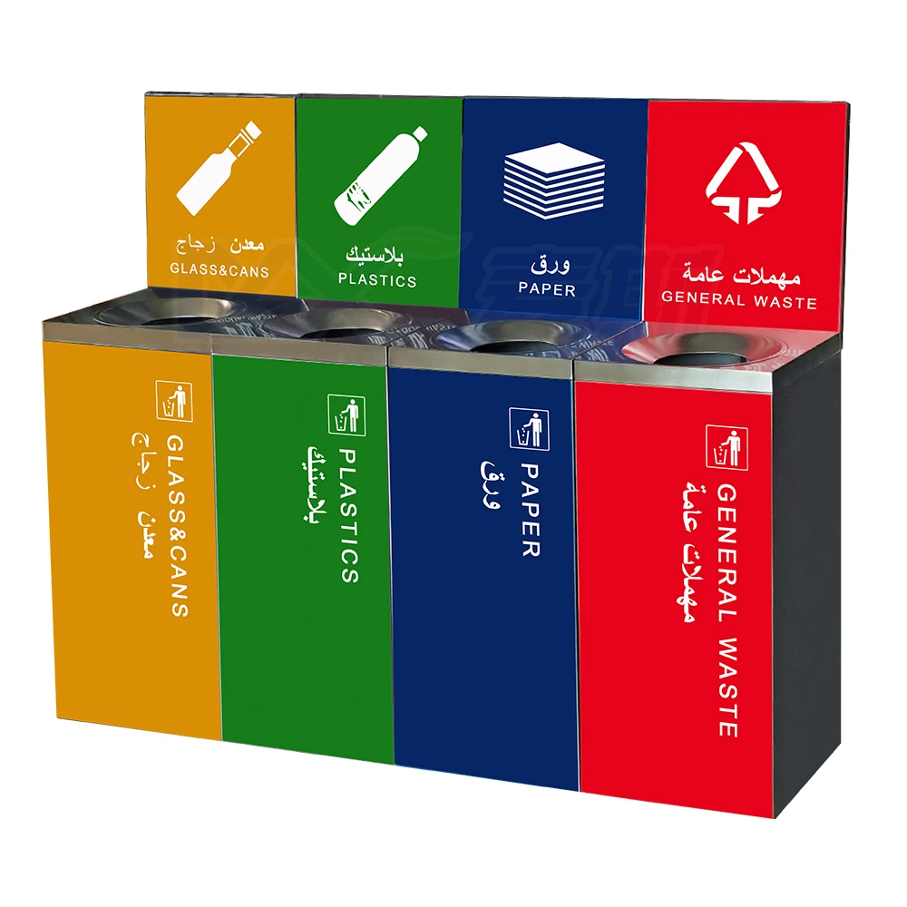 Advertising Bin Metal Stainless Steel MAX-HB62A Indoor Can Storage Bucket Recycling Open Top Pressing TYPE Rectangular Stocked