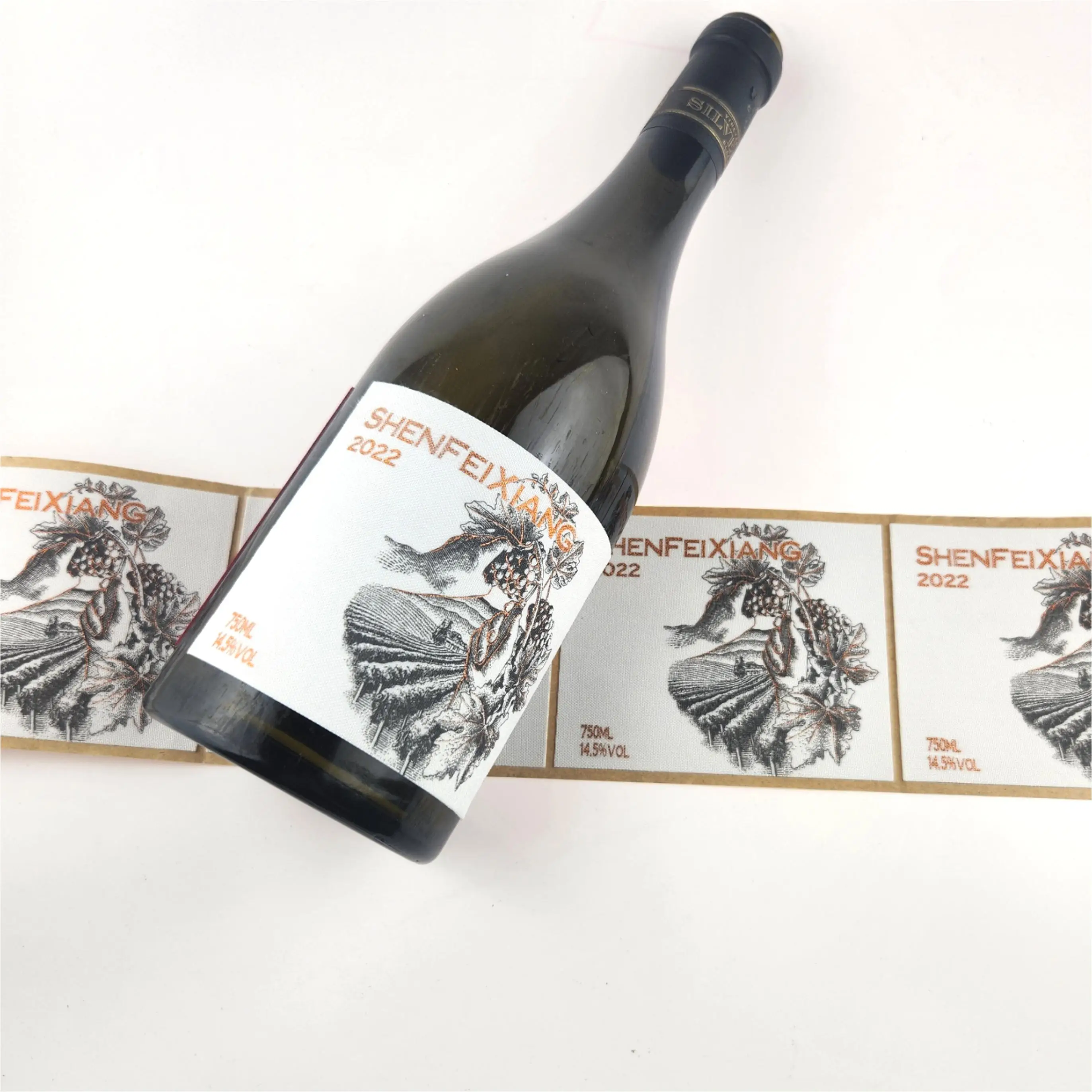 Golden Fabric Foil Stamping Wine Bottle Sticker UV Printing Labels Silk Screen Print Stickers For Wine bottle
