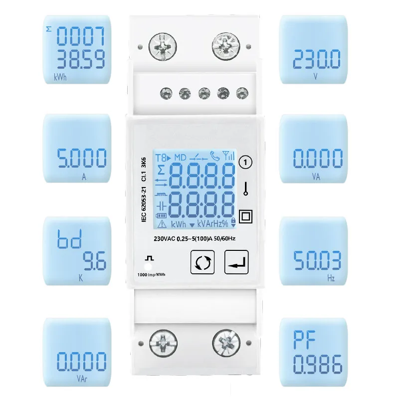 One Pulse Output With RS485 K W VA A V KWH 45-65Hz SDM Modbus 230V Multifunction Energy Meter Single-Phase