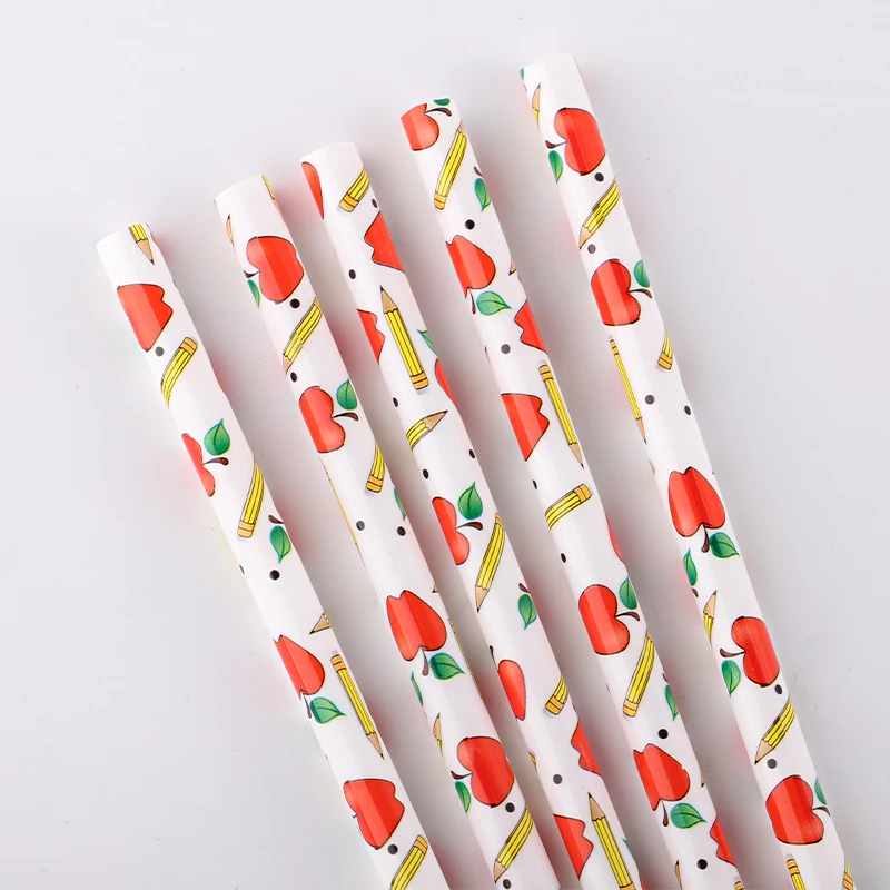 2022 hot sales teacher straw with apple & pencil, reusable PP hard plastic teacher straw for school children
