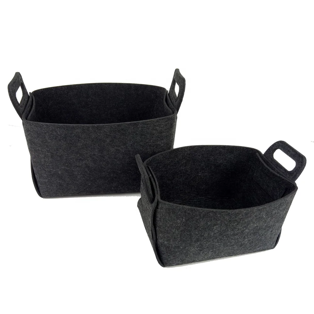 
Customized Polyester Foldable Felt Laundry Storage Basket With Handle 