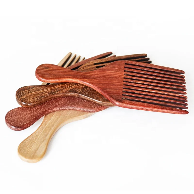 New Arrival Natural Sandalwood Wide Tooth Afro Pick For Black Hair Beard Comb
