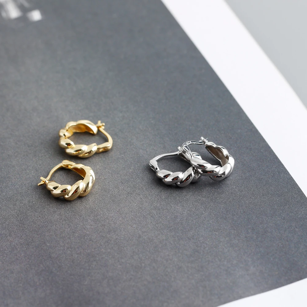 fashion jewelry 925 silver plain chunky chic twist hoop earrings gold plated sterling silver hoop earrings for women