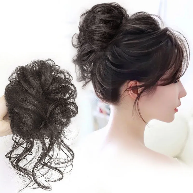 fujia Wholesale Big Synthetic  Queu De Cheval Curly Faux Chignons Scrunchies Hairpiece Ponytail Messy Hair Bun Accessories