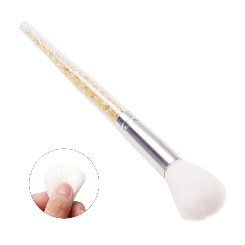 Nail Tools Dust Brush Long Handle Transparent Crystal Rod With Diamond Soft Makeup Blush Brush Nail Loose Powder Cleaning Brush