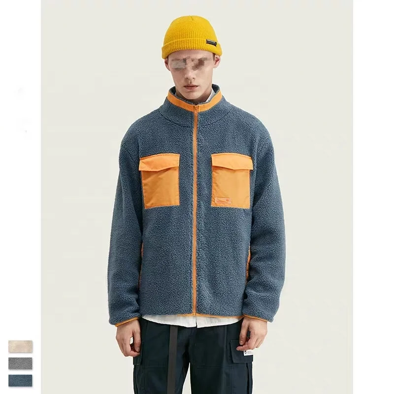 Winter custom new  spliced  zipper stand-up lover  wool hoodies