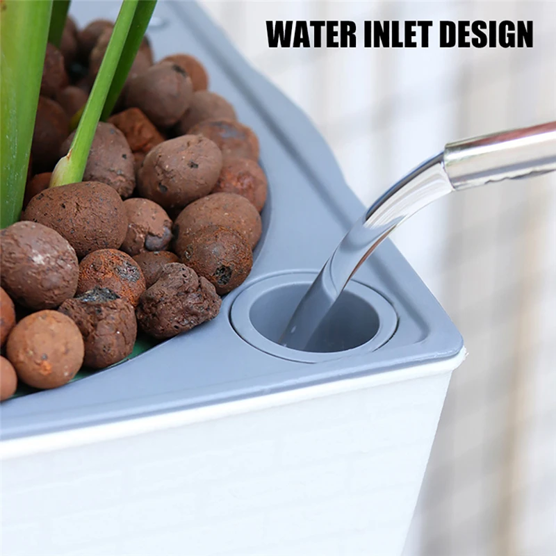Automatic Self-Watering Potted Plant Flower Pot with Water Level Indicator Desktop Rectangular Planter for Balcony Office Decor