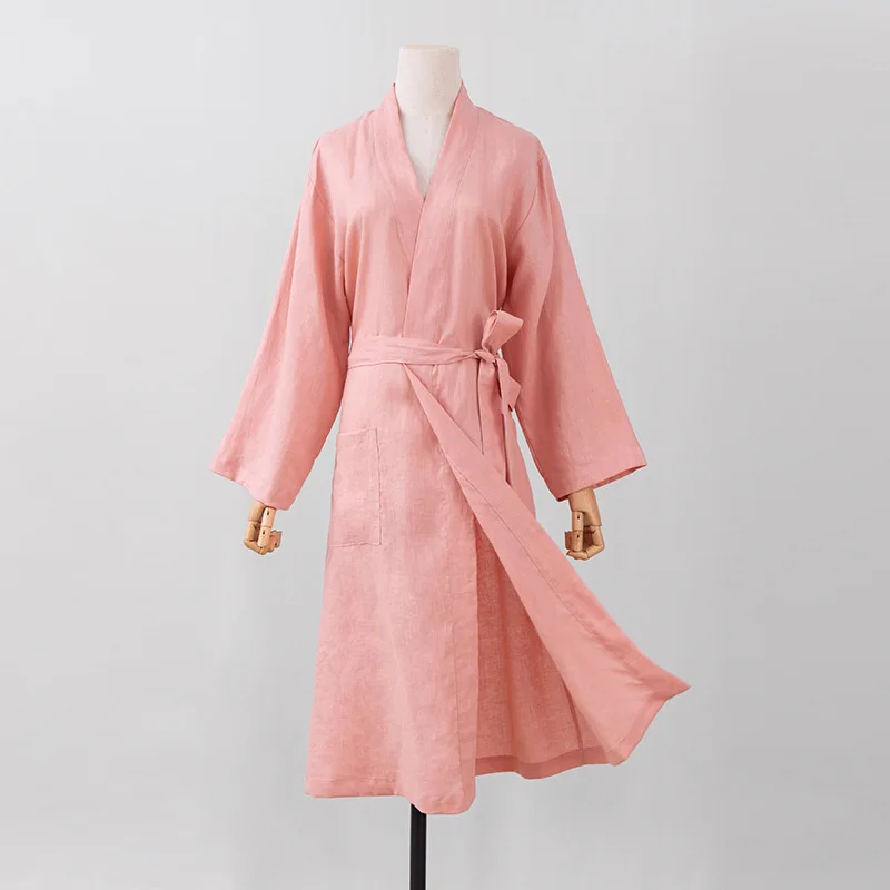 Hot Selling New Arrival Four Seasons Spa Cotton Linen Hotel Bathrobe Home Clothes Pajamas Men And Women Couples Kimono Style